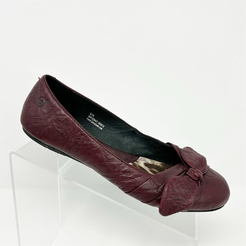 Born Women's Rich Purple Leather Bow Ballet Flats Size 8 Casual Shoes